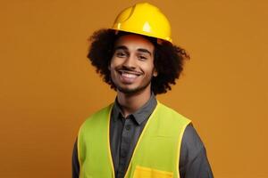 Portrait of a young worker in a hardhat photo