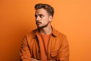 a man on solid color background with Pout face expression photo