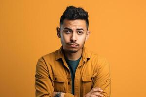 a man on solid color background with Pout face expression photo