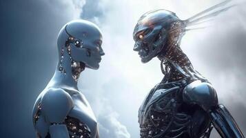 Cyborg on digital background represent artificial intelligence. photo