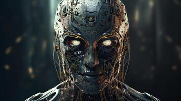 Cyborg on digital background represent artificial intelligence. photo