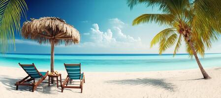 The beach with palm tree and chair with photo