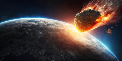 The meteor is impacting on earth with . photo