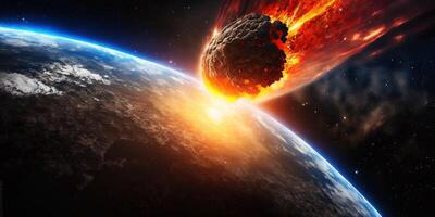 The meteor is impacting on earth with . photo