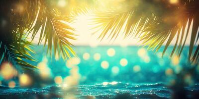 The sea with palm tree in summer time with . photo