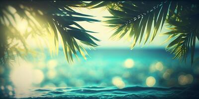 The sea with palm tree in summer time with . photo