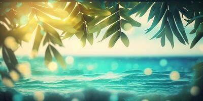 el mar con palma árbol en verano hora con ai generado. foto