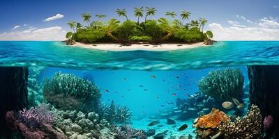 The tropical island and coral reel with . photo