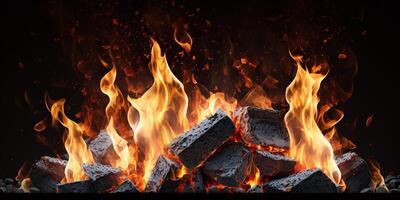 The burning coal and flame with . photo