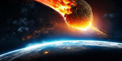 The meteor is impacting on earth with . photo