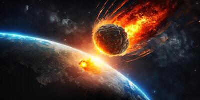 The meteor is impacting on earth with . photo