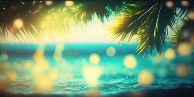 The sea with palm tree in summer time with . photo