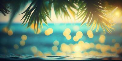 The sea with palm tree in summer time with . photo