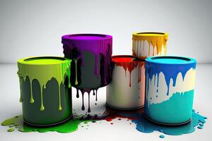 illustration of colored cans of paint, white background photo