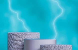 abstract white podium luxury lightning background.3D circle display stand blue lightning background photo
