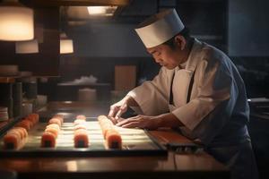 Chef sushi working. Generate Ai photo
