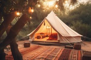 Summer glamping tent. Generate Ai photo