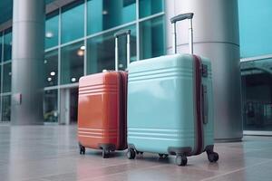 Two luggage suitcases in airport terminal. Travel concept. photo