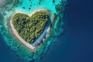 aéreo ver de corazón forma isla en mar. generativo ai foto