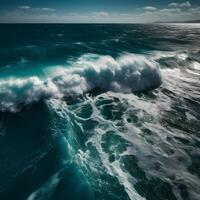 View waves in the ocean via drone , photo