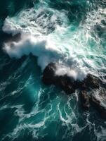 View waves in the ocean via drone , photo