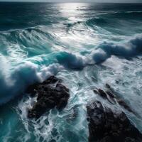 View waves in the ocean via drone , photo