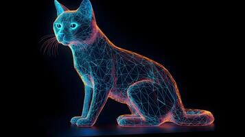 holográfico polígono 3d gato ilustración generativo ai foto