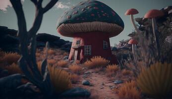 illustration of poisonous mushroom house,dwarf fairy housing from poisonous mushrooms photo