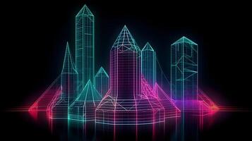 holographic illustration of a skyscraper view , photo