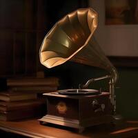 vintage classical gramaphone musical instrument, generative ai photo