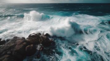 View waves in the ocean via drone , photo