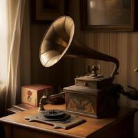 realistic illustration of a classical gramophone musical instrument , photo