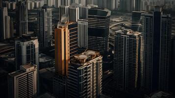 View of skyscrapers via drone photo