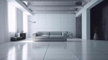 Design of a cozy living room interior in a modern minimalism style. . photo