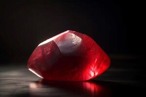 Red beryl is a rare precious natural geological stone on a black background in low key. . photo