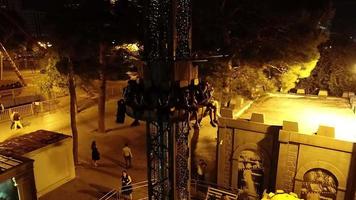 Night Aerial Close-up View of  Drop Tower - Baku video