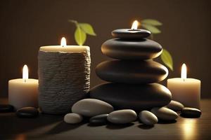 Spa still life with scented candles and zen stones. photo