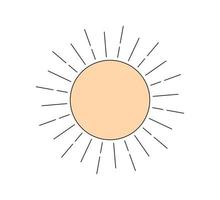 Retro groovy style shiny sun. Psychedelic hippie old solar element with linear rays. Abstract vintage hippy bright sticker. Trendy y2k pop culture or boho design. Vector eps print