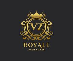 Golden Letter VZ template logo Luxury gold letter with crown. Monogram alphabet . Beautiful royal initials letter. vector