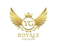 Golden Letter YG template logo Luxury gold letter with crown. Monogram alphabet . Beautiful royal initials letter. vector