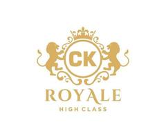 Golden Letter CK template logo Luxury gold letter with crown. Monogram alphabet . Beautiful royal initials letter. vector