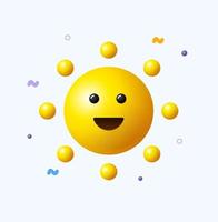 3d Character Yellow Sun with Rays Plasticine Cartoon Style . Vector