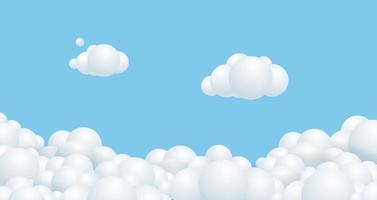3d White Clouds Background Plasticine Cartoon Style. Vector