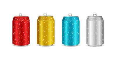 Realistic Detailed 3d Different Color Wet Steel Can Set. Vector