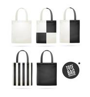 Realistic Detailed 3d White and Black Tote Bag Fabric Cloth Set. Vector