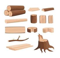 Cartoon Color Wooden Logs Icons Set. Vector