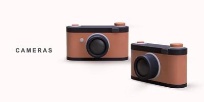 3D two realistic retro cameras. Vector illustration.