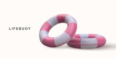 3D realistic red lifebuoy. Vector illustration.