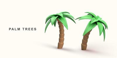 3D realistic two palm trees on a beige background. Vector illustration.