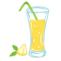 Glass of lemonade with lemon slice vector